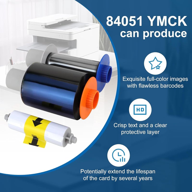 Vikua 84051 YMCK Color Ribbon, Compatible with Fargo Hdp5000 / Hdpii Model Printer, Replacement for Fargo Hdp5000 Ribbon, 084051 Ymck Full-Color Yields 500 Prints with Clean Spool - Image 5